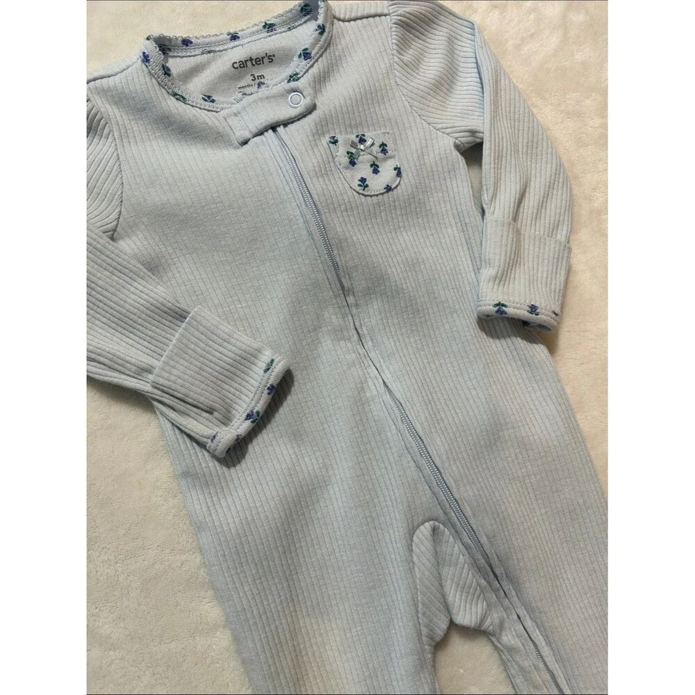 Carter's Light Blue Floral Coquette Footed One-Piece